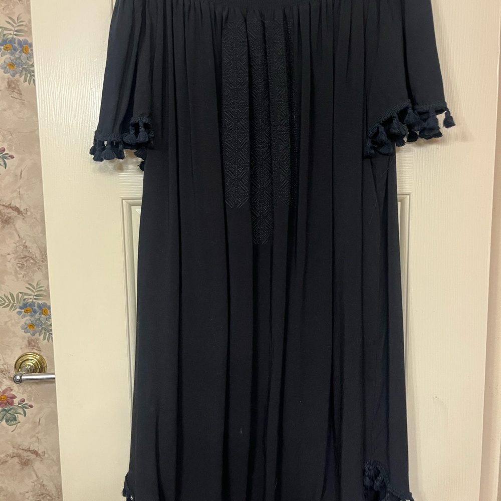 Black Off-Shoulder Dress with Tassels